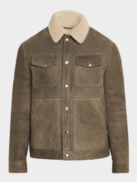 Brunello Cucinelli Men's Shearling-Collar Suede Snap Front Jacket