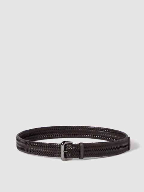 Brunello Cucinelli Stretch braided leather belt with shiny loop