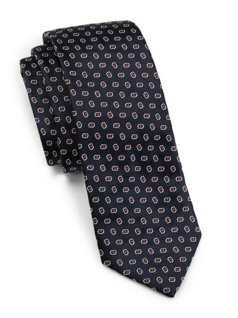 EMPORIO ARMANI Men's Geometric Silk Tie - Blue Navy
