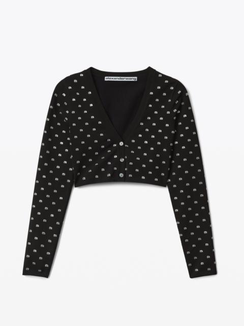 Alexander Wang V-NECK CROPPED CARDIGAN IN CRYSTAL NYLON