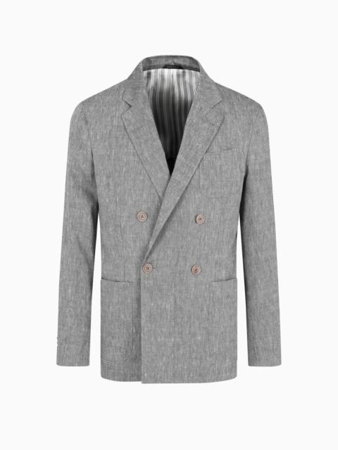 GIORGIO ARMANI UPTON LINE SINGLE-BREASTED JACKET IN DENIM-EFFECT LINEN AND WOOL