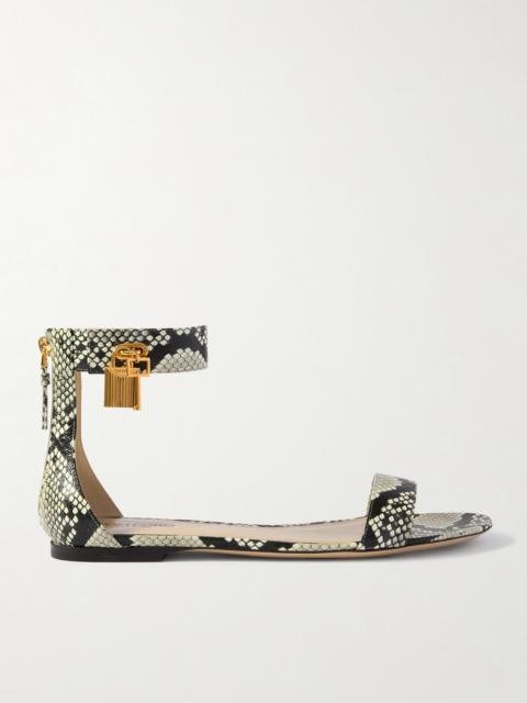 TOM FORD Embellished Snake-effect Leather Sandals