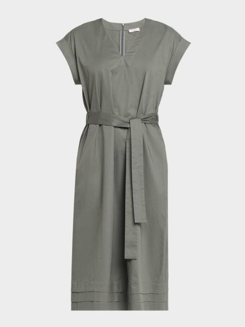 PESERICO Belted Cap-Sleeve Cotton Midi-Dress