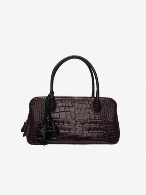 MAGDA BUTRYM Brigitte in dark brown croco-embossed leather with flower charm