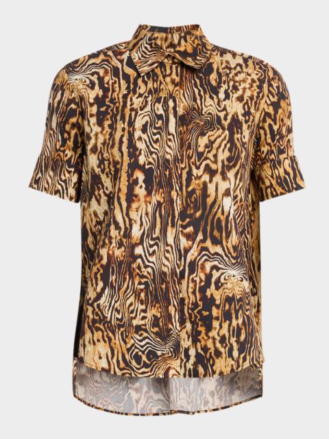 ADAM LIPPES Charlie Animal-Print Short-Sleeve Button-Down Top