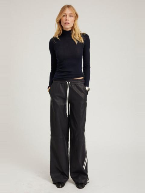 SPRWMN NAVY LEATHER BAGGY ATHLETIC PANTS