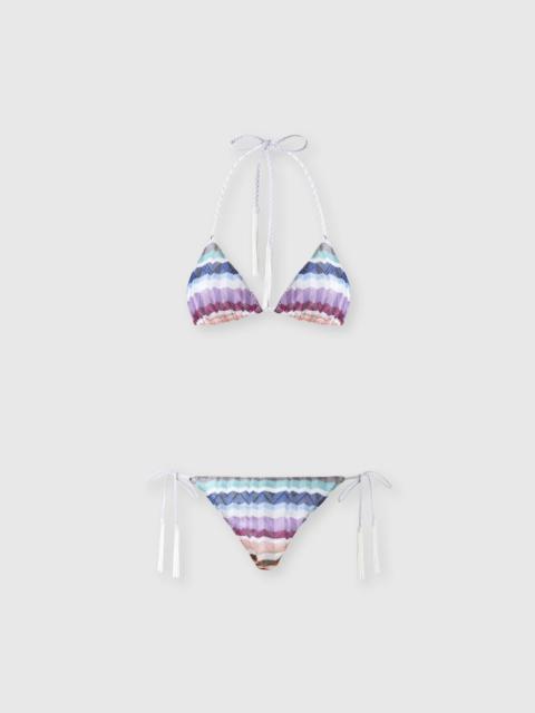 Missoni Zig zag tulle triangle bikini with applied tassels