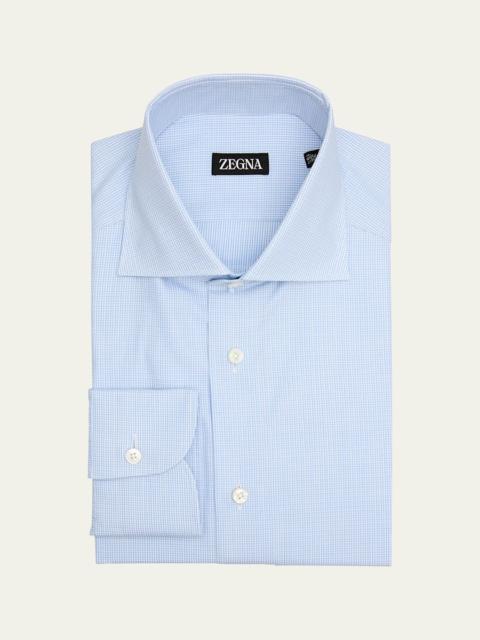ZEGNA Men's Cotton Micro-Check Spread Collar Dress Shirt