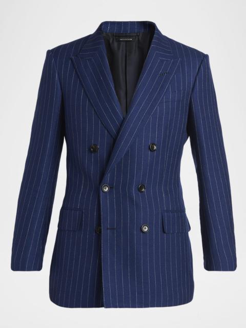 TOM FORD Pinstripe Wool/Linen/Silk Double-Breasted Blazer