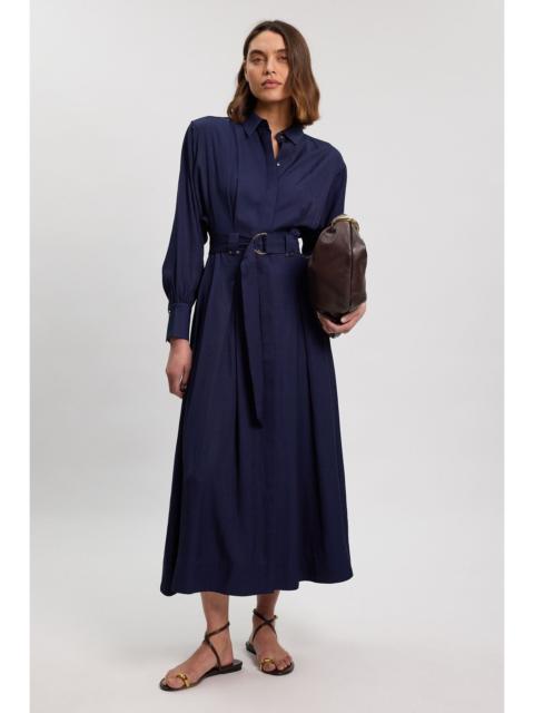 KAREN MILLEN Premium Viscose Linen Woven Shirt Dress With Gold Buckle Belt