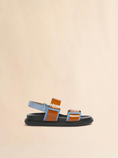 Marni LIGHT BROWN AND BLUE LEATHER FUSSBETT DOUBLE-STRAP SANDAL
