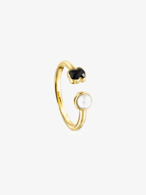 TOUS Glory Ring in 18K gold vermeil with Onyx and Pearl