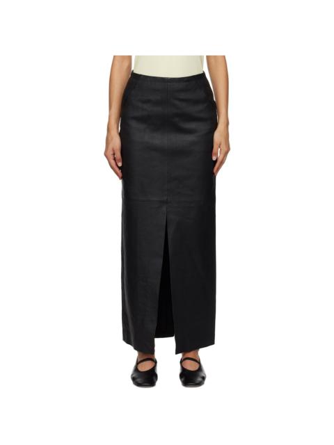 REMAIN Birger Christensen Black High Slit Leather Maxi Skirt