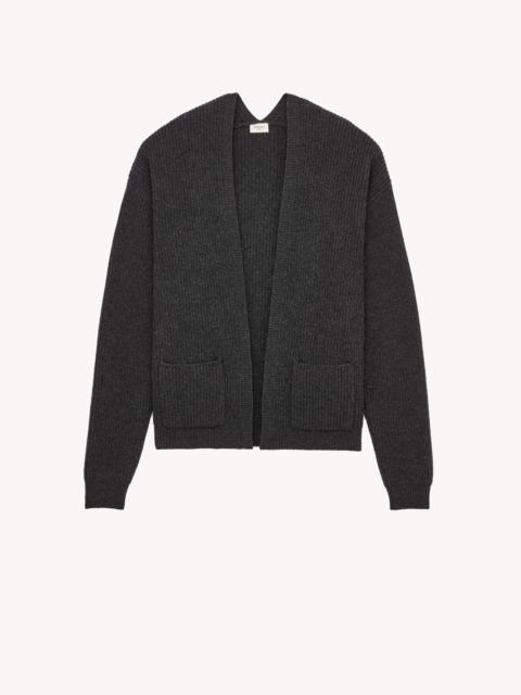 SAINT LAURENT V-BACK CARDIGAN IN RIB-KNIT WOOL