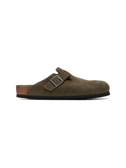 BIRKENSTOCK Khaki Boston Soft Footbed Suede Leather Loafers
