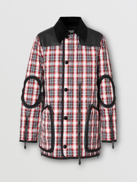 Lambskin Panel Diamond Quilted Tartan Barn Jacket