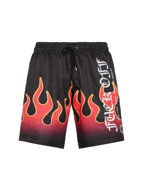 flame-print swim shorts