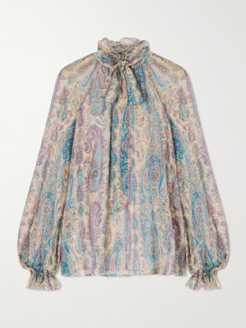 Etro Pussy-bow Ruffled Paisley-print Silk-crepon Blouse