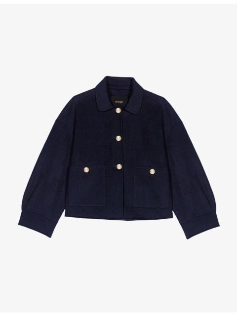 maje Cropped Button-Down Wool-Blend Jacket