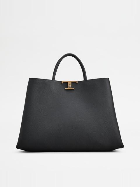 Tod's T TIMELESS SHOPPING BAG IN LEATHER MEDIUM - BLACK