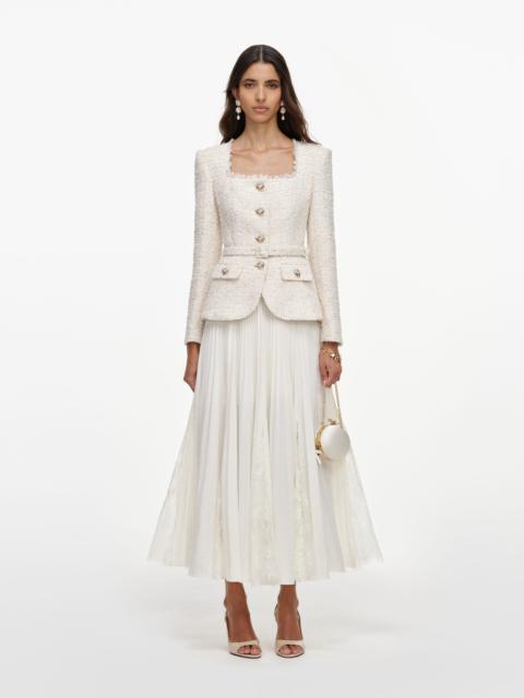 self-portrait Cream Tailored Boucle And Chiffon Midi Dress