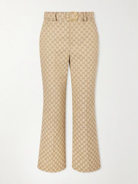 GUCCI Belted Canvas-jacquard Bootcut Pants