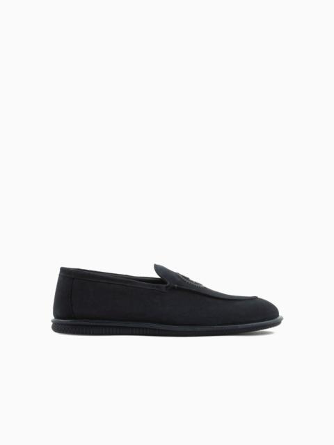 Suede loafers with embroidered logo