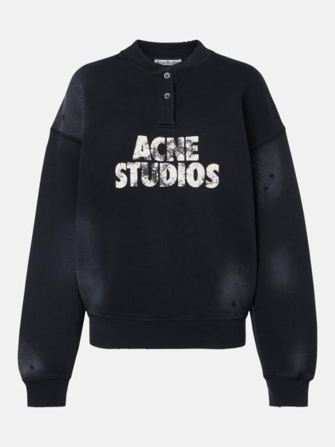 Acne Studios Distressed logo cotton fleece sweatshirt