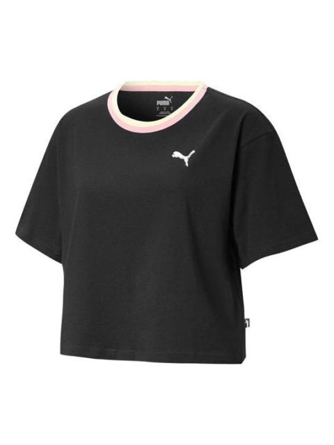 PUMA (WMNS) PUMA Celebration Style Tee Multi-Color Round Neck Short Sleeve Black 586043-01