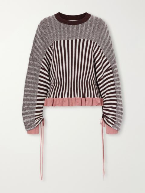 Zimmermann Clash bow-detailed ruffled striped merino wool and cotton-blend sweater Multi