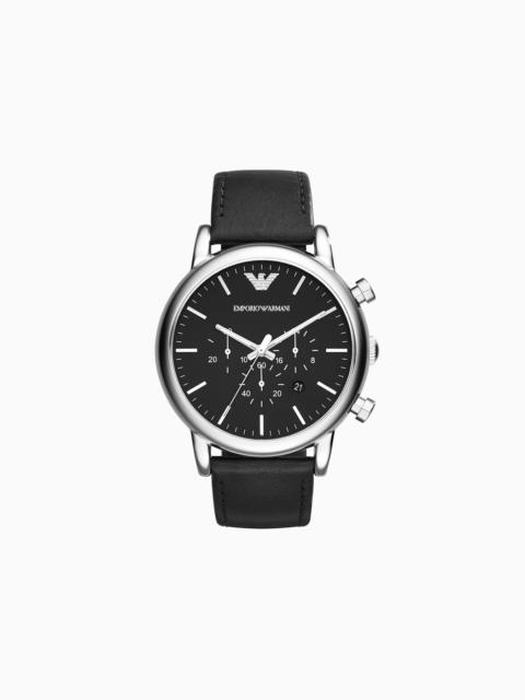 EMPORIO ARMANI Chronograph Black Leather Watch