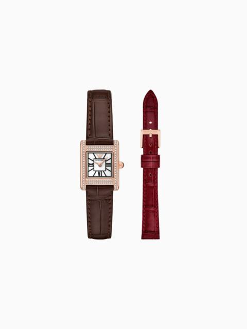 EMPORIO ARMANI INTERCHANGEABLE LEATHER STRAP WATCH SET