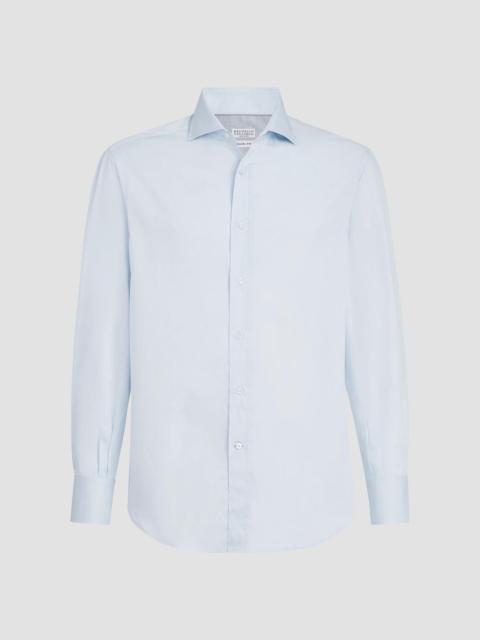 Brunello Cucinelli Men's Twill Shirt with Spread Collar - Azure