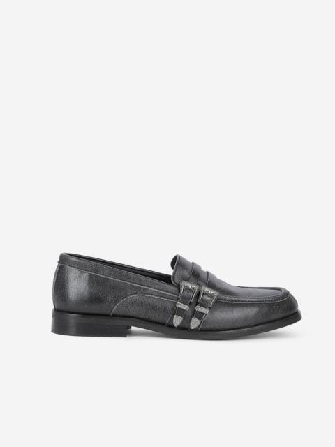 The Kooples BLACK LEATHER LOAFERS WITH WESTERN BUCKLES