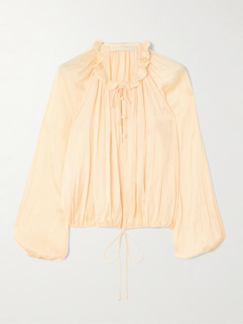 ULLA JOHNSON Laurette Gathered Washed-satin Blouse