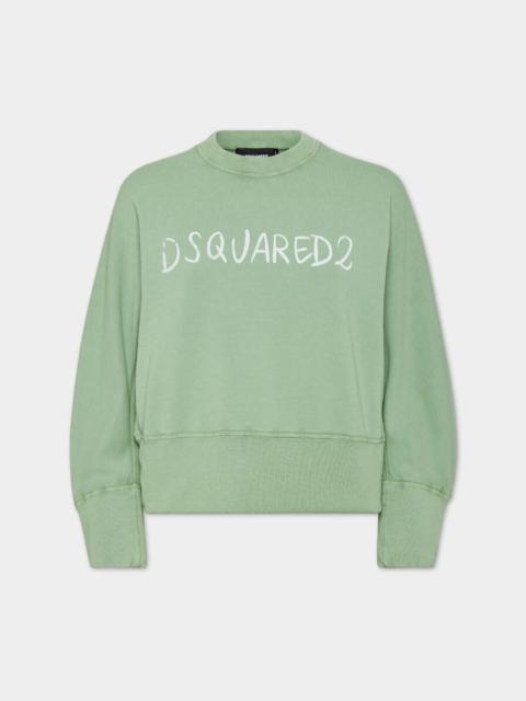 DSQUARED2 WHITE FADE DEAN FIT HANDWRITTEN LOGO SWEATSHIRT