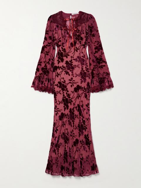 RODARTE Belted Cotton-blend Lace-trimmed Devoré-chiffon Maxi Dress