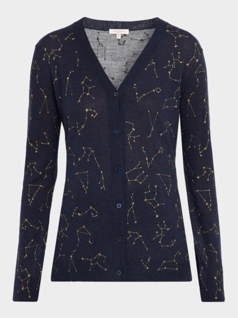 Lafayette 148 New York Constellation-Embroidered Cashmere Cardigan