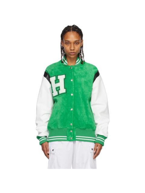 HALFBOY®️ Green & White Paneled Bomber Jacket