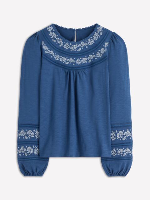 BODEN Rosie Embroidered Jersey Top-Denim Blue