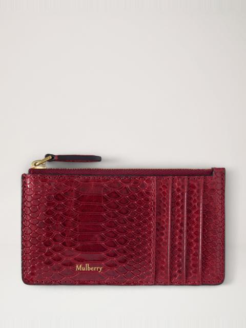 Mulberry Continental Long Zipped Card Holder Apple Red Waxed Snake Print