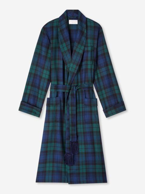 Derek Rose Men's Dressing Gown Tartan Black Watch Wool Navy
