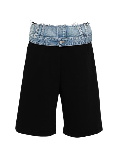 denim-waist track shorts