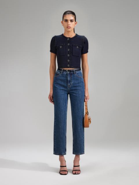 self-portrait Navy Knit Crop Cardigan