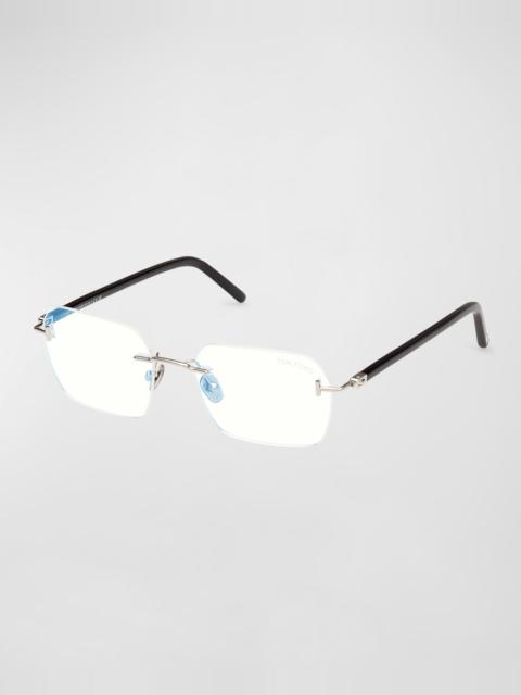 TOM FORD Men's Rimless Rectangle Blue Light-Blocking Glasses