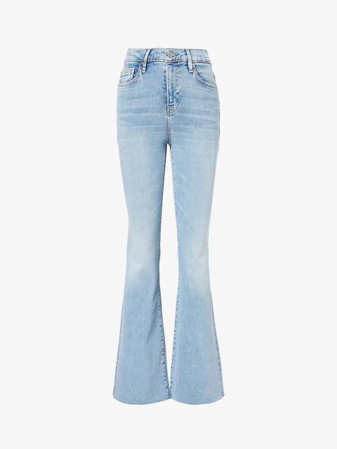Logo-embellished flared-leg high-rise organic and recycled stretch-denim-blend jeans