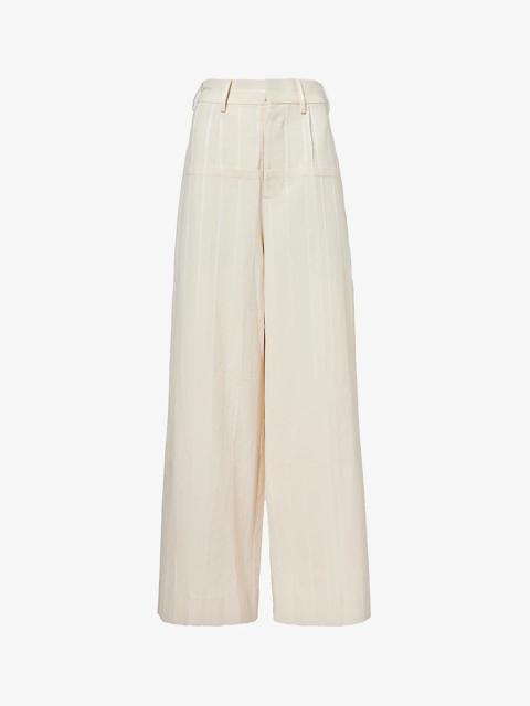 UMA WANG Puri stripe-pattern wide-leg cotton-blend trousers