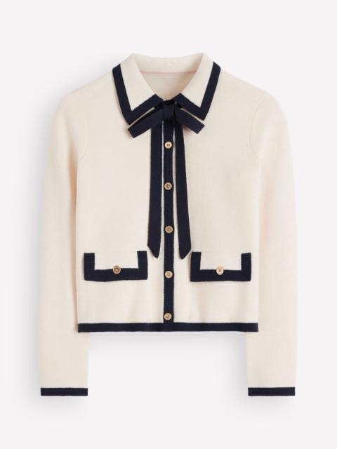 BODEN Elizabeth Bow Knitted Jacket-Warm Ivory