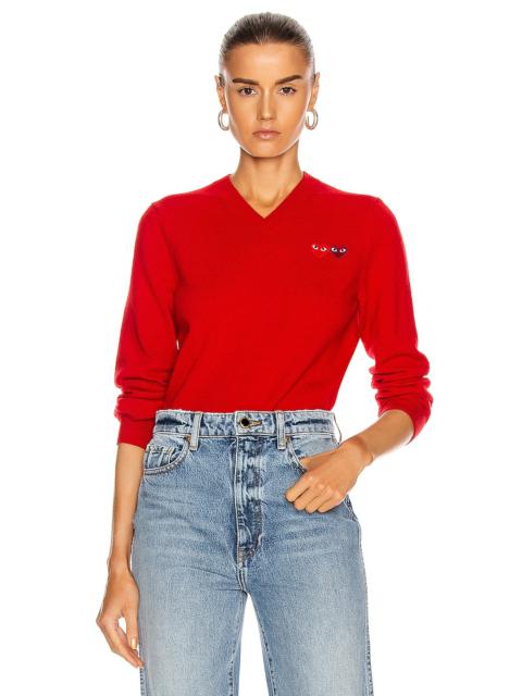 Comme des Garçons PLAY Double Emblem V Neck Sweater