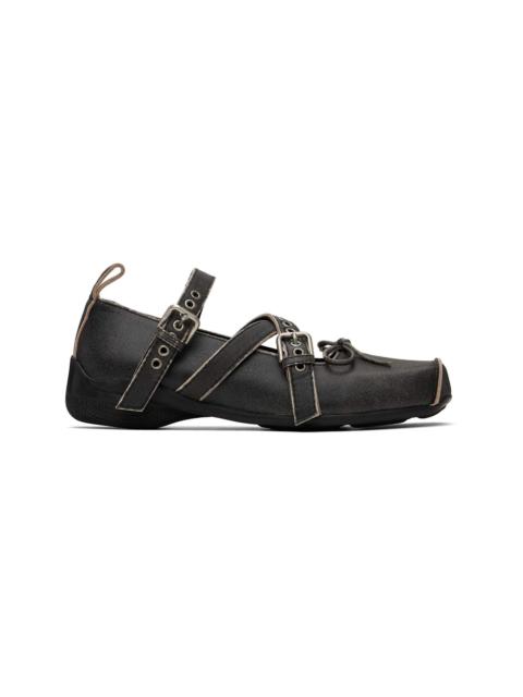 OPEN YY Black Cross Band Ballerina Flats OPEN YY